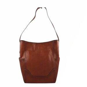 Frye Vintage Cognac Leather Artisan Stitching Side Pocket Hobo Shoulder Bag